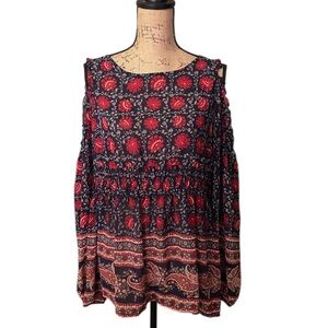 Knox Rose Red and‎ Blue Blouse with Elegant Design